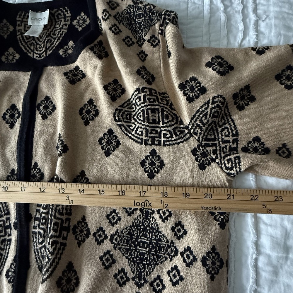 Chico's Cardigan Sweater L/12 Tan Brown Office Career Luxury Long Line Office - Picture 3 of 6
